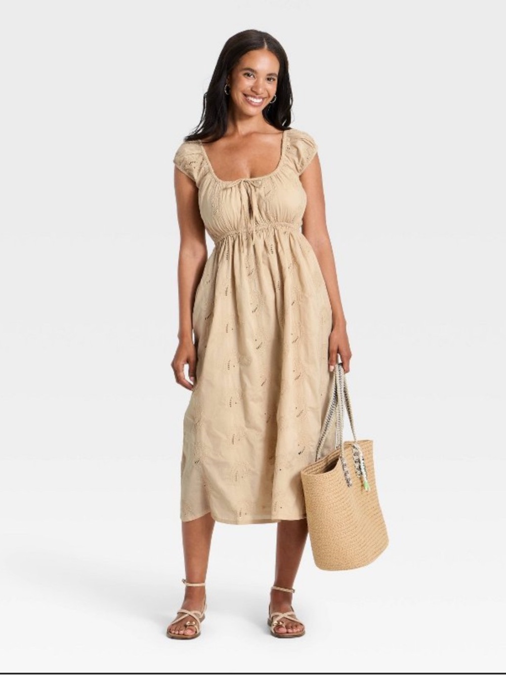 Khaki Cap Sleeve Eyelet Midi Sundress - Universal
Thread- NWT